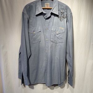 Lucky Brand Blue Western Style Shirt sz XXL